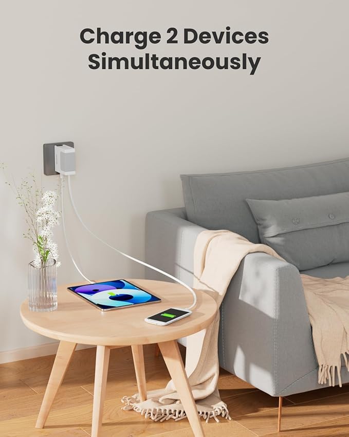 Gitryin 1 Micro USB, 3 Type-C Retractable Wall Chargers and 1 Power Strip, 12-in-1 Desktop Charging Station