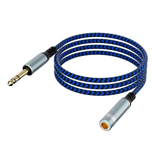 LDKCOK 1/4 Inch Extension Cable 6ft, 6.35mm TRS Male to Female Stereo Audio Adapter Cord, Nylon Braided Heavy Duty 1/4" Jack Extender for Headphones, Guitar, Amp, Mixing Console (Not for 3.5mm)