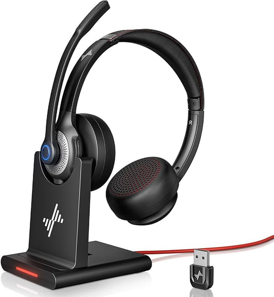 JIAMQISHI Wireless Headset with AI Noise Cancelling Microphone Bluetooth Headset - Bluetooth V5.2（Black Gray）
