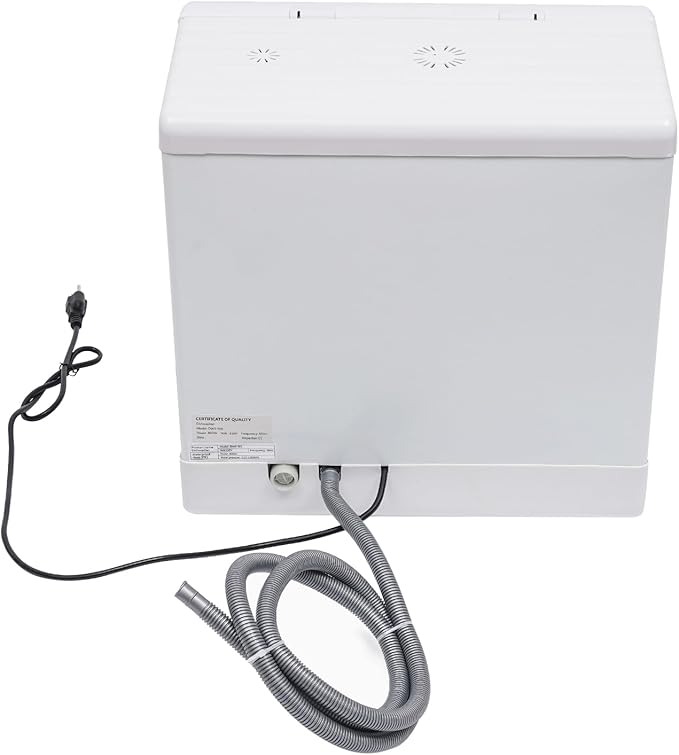 Countertop Dishwasher, 110V 800W Portable Compact Tabletop Dishwasher with 3 Washing Programs, Automatic Dish washer with Water Pipe, Cleaning Machine for Household Kitchen Apartment Boat (White)