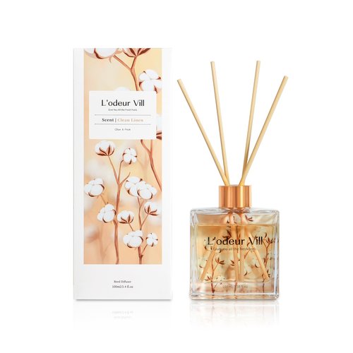 L'odeur Vill Reed Diffuser Set/Fresh Linen/3.38 fl.oz（100ML）/1 Pack with 6 Reed Sticks/Home Fragrance Diffuser, Oil Scent Diffuser for Bathroom Shelf Decor.