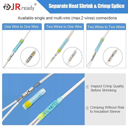 JRready 50Sets D-436 Series Heat Shrink Butt Splice Connector 20-16 AWG(D-436-37 M81824/1-2 Equivalent) IP68 Waterproof Blue Environmental Butt Splice with PVDF/PE Tubes ST6385-16-50 Wire Connectors