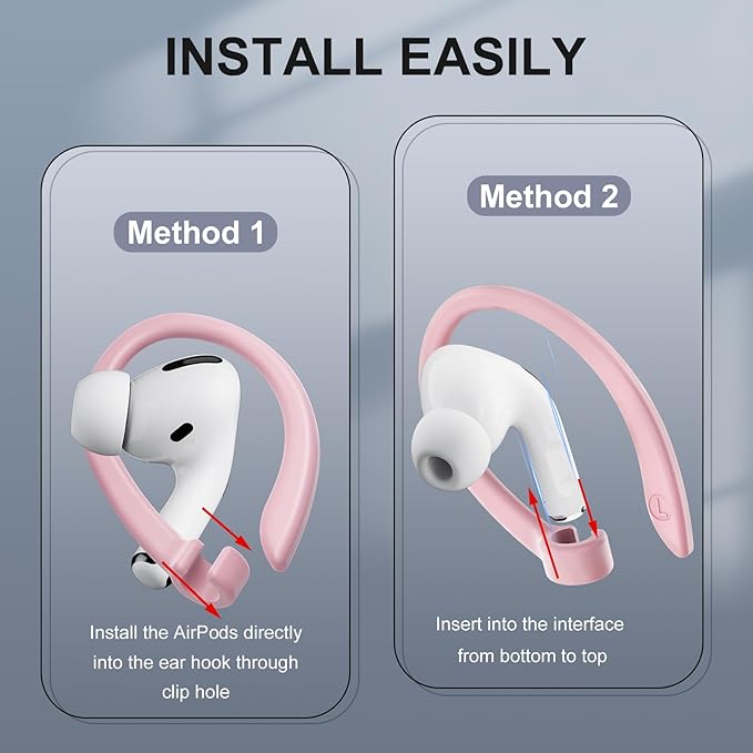 ICARERSPACE 2 Pairs AirPods Ear Hooks For AirPods Pro 2, Pro, 4, 3, 2 & 1, Upgraded Anti Slip Sports Clip Hooks For Glasses Wearers - Pink