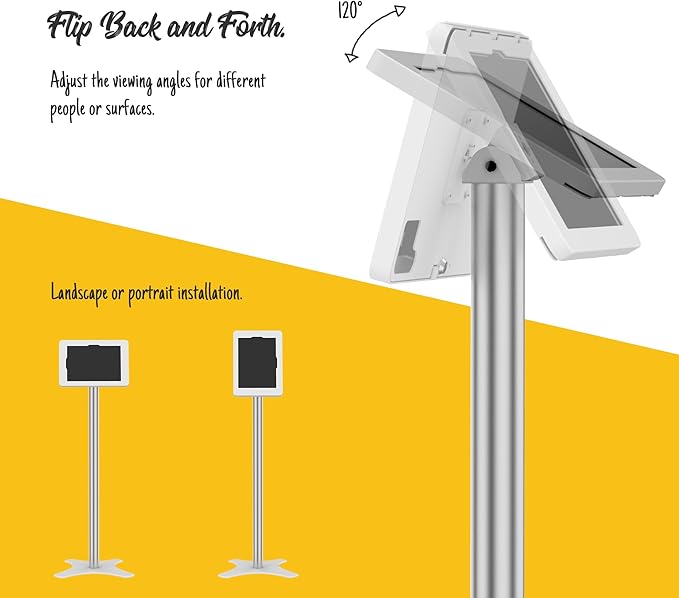 Beelta Tablet Floor Stand, Anti-Theft, Rotate Lockable Metal Tablet Enclosure+Aluminum Pole+Metal Base, Compatible with 10.9" iPad 10th, Pro 11" 1 2 3 4, Air 4 5, Air 11"(M2/M3), iPad 11"(A16)