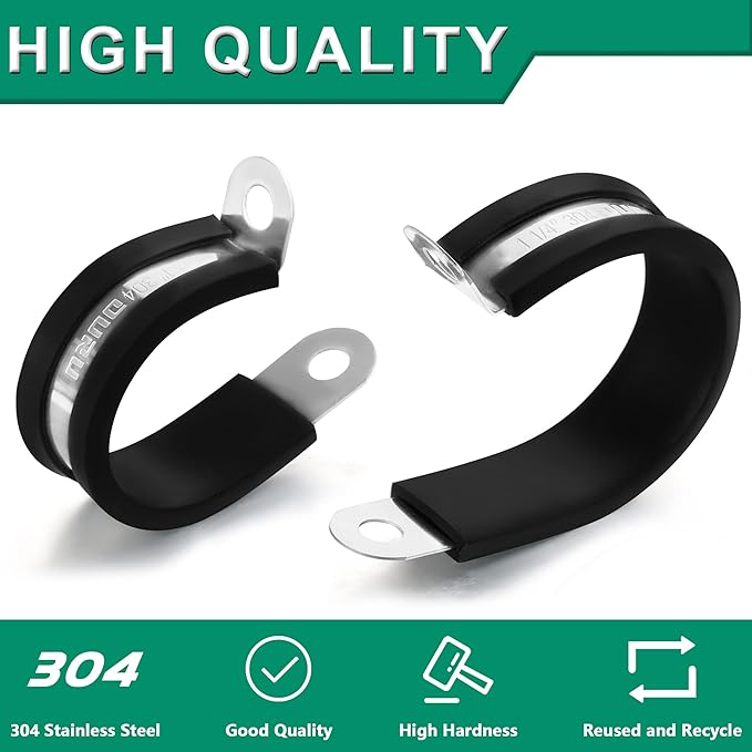 OURU 40PCS Cable Clamps 1-3/4 Inch 304 Stainless Steel Cable Clamps Rubber Coated Cushioned Insulated Cable Clamp,Automotive Wire Clamps,Pipe Clamps,Metal Clamp for Tube,Wire Cord Installation(45mm)