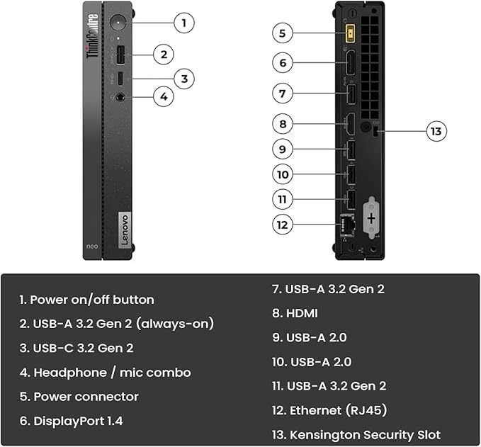 Lenovo ThinkCentre neo 50q Gen 4 Business MFF Desktop, 13th Gen Intel Core i5-13420H, 32GB RAM, 1TB PCIe SSD, Display Port, HDMI, RJ-45, Wi-Fi, Windows 11 Pro