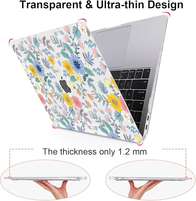 LCMOCICO for MacBook Pro 13-inch Case 2022 2021 2020-2016 Release M2 M1 Chip A2338 A2251 A2289 A2159 A1989 A1706, Shiny Clear Pattern Plastic Hard Shell Case Keyboard Cover Screen Film, Flowers L213