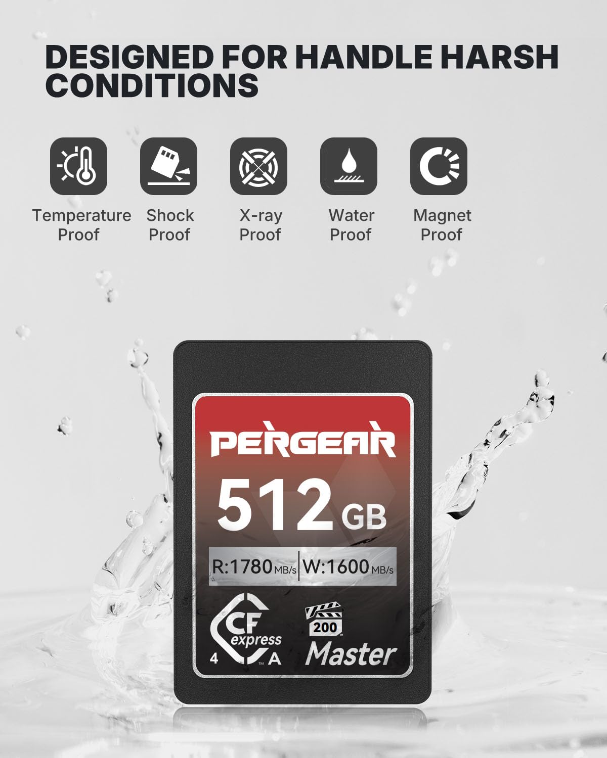 Pergear 512GB CFexpress 4.0 Type A Memory Card VPG200, Up to 1780MB/s Read Speed & 1600MB/s Write Speed for 4K 120P, 8K 30P Video Recording(Master Series), Compatible for Sony Alpha & FX Cameras