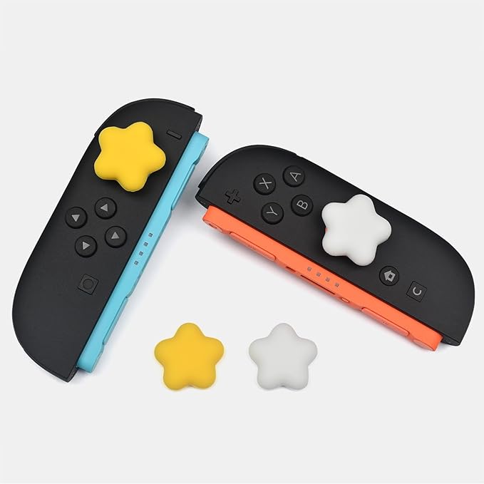 FAZNWUN Star-Shaped Thumb Grips for Nintendo Switch 2 4PCS Soft Silicone Joystick Caps, Yellow & White, Anti-Slip