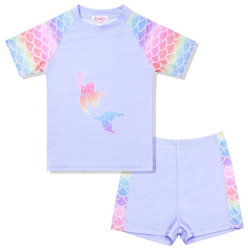 Girls Rash Guard Swimwear Mermaid Swimsuits 2-Piece Short Sleeve Swimwear