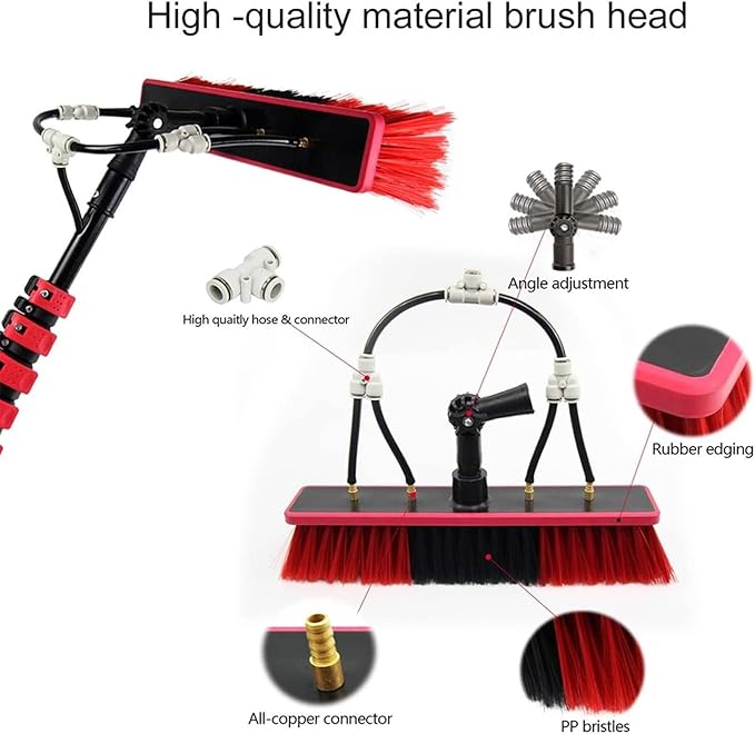 Telescopic Water Fed Window Cleaner Kit, 30cm Extendable Brush & 20M Hose, Conservatory Roof Cleaning Tools, Efficient Window & Roof Cleaning Solution