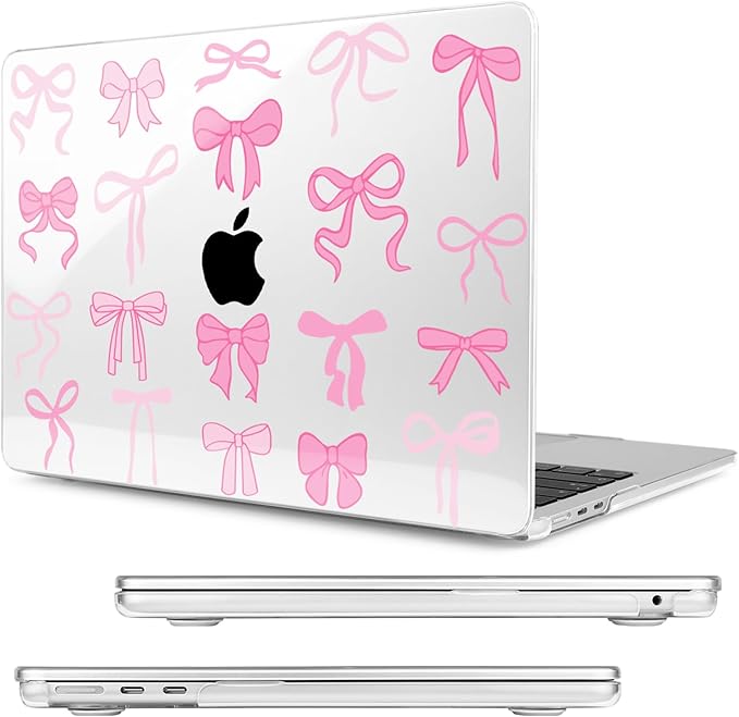 MecBevia Compatible with 2026 M5 MacBook Air 15 inch Case, 2026 2025-2023 M5 A3448 M4 A3241 M3 A3114 M2 A2941, Keyboard Cover, Screen Protector, Webcam Cover & Type-C OTG, Pink Bows