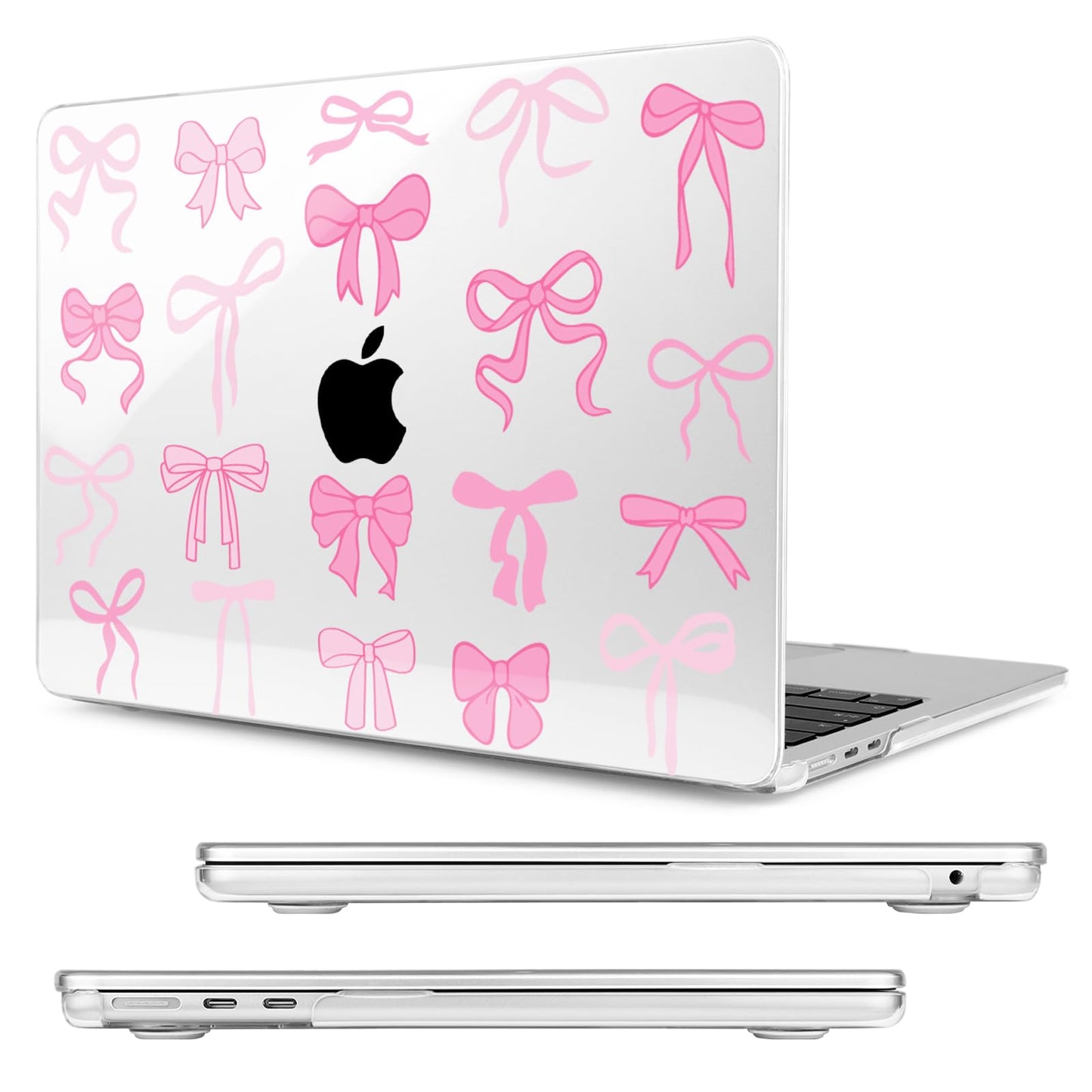 MecBevia Compatible with 2026 M5 MacBook Air 13 inch Case 2026 2025 2024-2022 M5 A3449 M4 A3240 M3 A3113 M2 A2681, Keyboard Cover, Screen Protector, Webcam Cover & Type-C OTG, Pink Bows