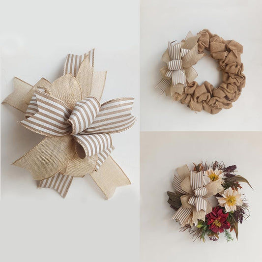 Regine Switzerland Spring Wreath Bow - Vintage Beige Stripe Farmhouse Lantern Design for Rustic Decor