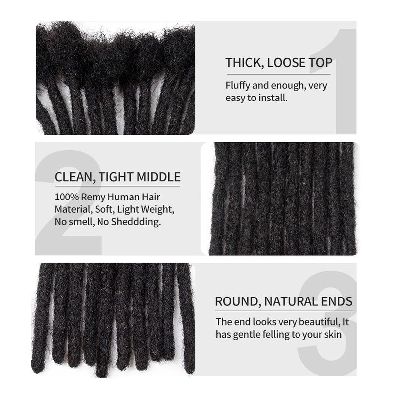 FAMILOCS 12 Inch 10 Strands 100％ Real Dreadlock Extensions Human Hair for Women/Men 0.4cm Width Handmade Loc Extensions Human Hair with Needle and Comb, Can Be Dyed, Curled and Bleached