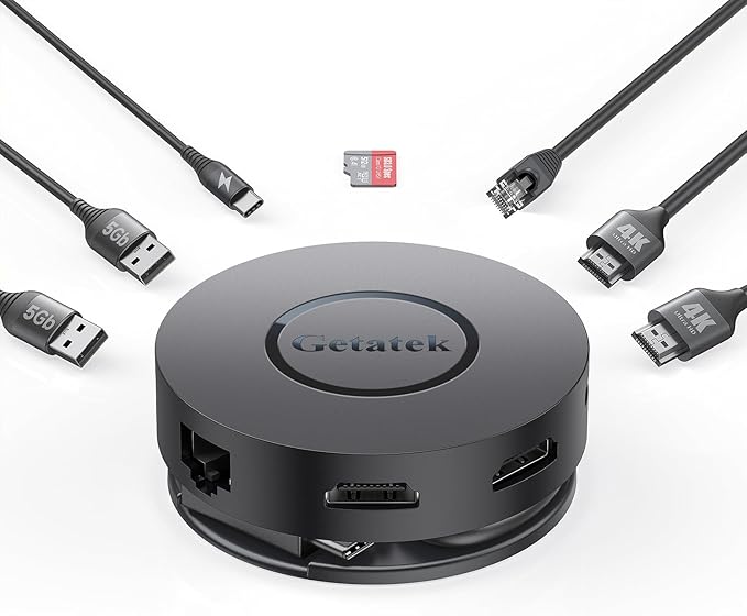 Getatek USB C Hub, 7 Ports Multiport Adapter with Dual HDMI Adapter, Type-C 100W PD Charging, 2* USB 3.0,Gigabit Ethernet, Card Reader, USB-Dongle for MacBook Pro/Air (USB C Dock Dual HDMI)
