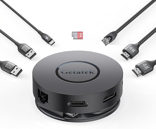 Getatek USB C Hub, 7 Ports Multiport Adapter with Dual HDMI Adapter, Type-C 100W PD Charging, 2* USB 3.0,Gigabit Ethernet, Card Reader, USB-Dongle for MacBook Pro/Air (USB C Dock Dual HDMI)