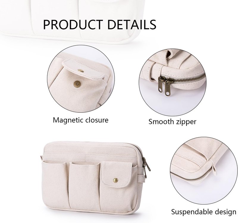 Cosmetic Storage Bag - Cute Travel Makeup Organizer | Pure Cotton Canvas, Zip-Up Design, Hanging Option