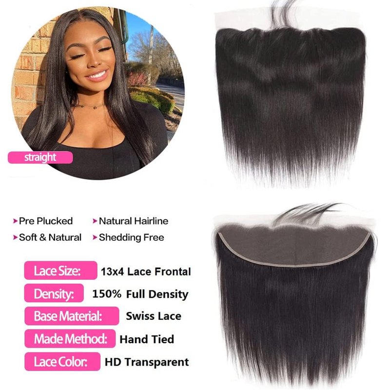 13x4 HD Lace Frontal Closure 14 Inch Straight Lace Frontal Human Hair 100% Unprocessed Brazilian Virgin Hair Ear to Ear Swiss HD Transparent Lace Closure Only Pre Plucked 1B Black