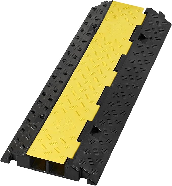 VEVOR Cable Protector Ramp, 2 Channel Heavy Duty 39.37'' Rubber Cord Hose Wire Cover, 2.2''W x 2''H Large Channel Size, Traffic Speed Bump with Flip-Open Top Cover, for Indoor Outdoor Use