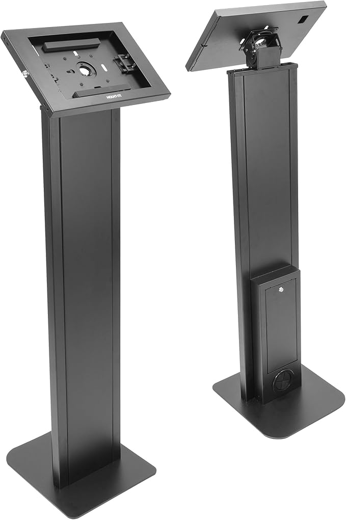 Mount-It! Anti-Theft iPad Floor Stand Kiosk, Locking Tablet Floor Stand for iPad Gen 7–11 & A16, Air & Pro (10.2"–11"), Commercial Kiosk for Retail, Lobby & Trade Show, Black