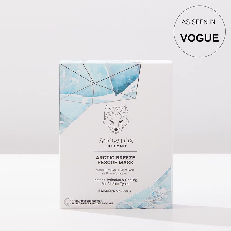 Snow Fox Arctic Breeze Rescue Sheet Mask with Peppermint & Aloe Vera – Cooling Face Mask to Calm & Revitalize Skin and Refresh after Travel – Hydrating Facial Skin Care for all Types – 5 Pack