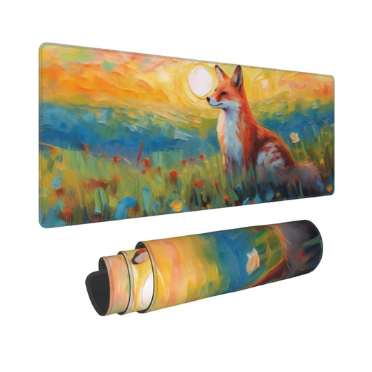 Gaming Mouse Pad, Large Non-Slip Rubber Base Mousepad, Keyboard Mouse Mat, Desk Pad with Stitched Edges, 31.5x11.8inch, Fox