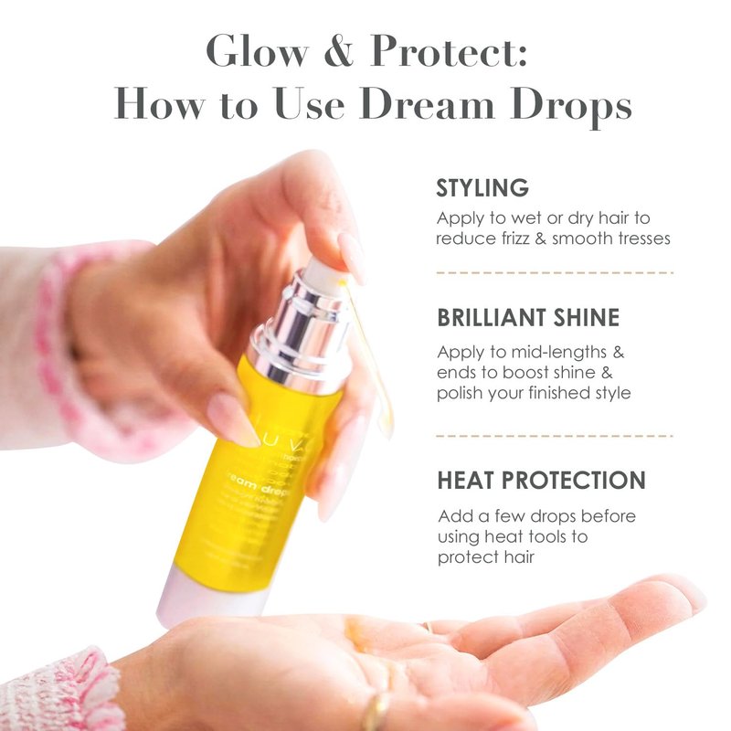 Nuuvo Dream Drops Hair Oil - 1.7oz, Lightweight Hydrating Treatment with Castor, Jojoba, Avocado & Argan Oil - Heat Protectant Detangling Serum for Dry, Damaged or Frizzy Hair for Shine & Strength