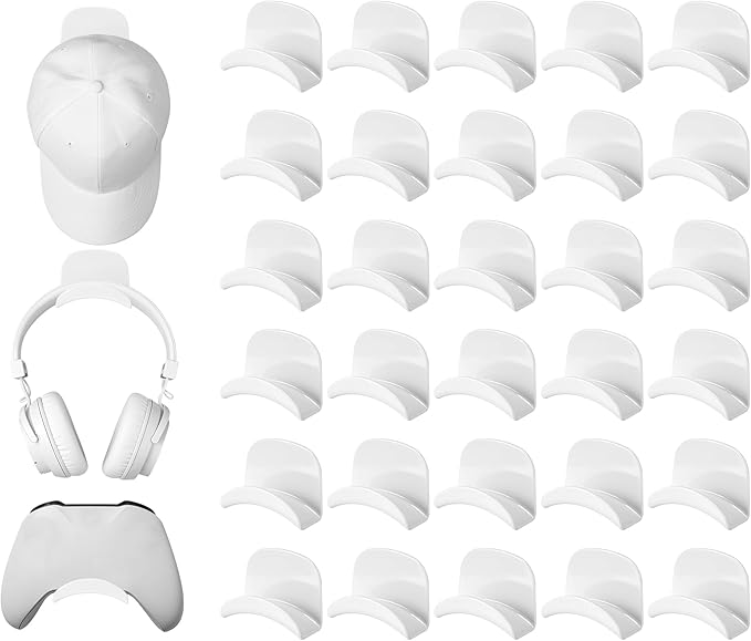 Wonderjune 30 Pcs Headphone Hanger Holder Desk Adhesive Headphone Hook Graduation Wall Hook Mount Strong Universal Acrylic Holder Hooks for General Purpose Game Earphone Controller(White)
