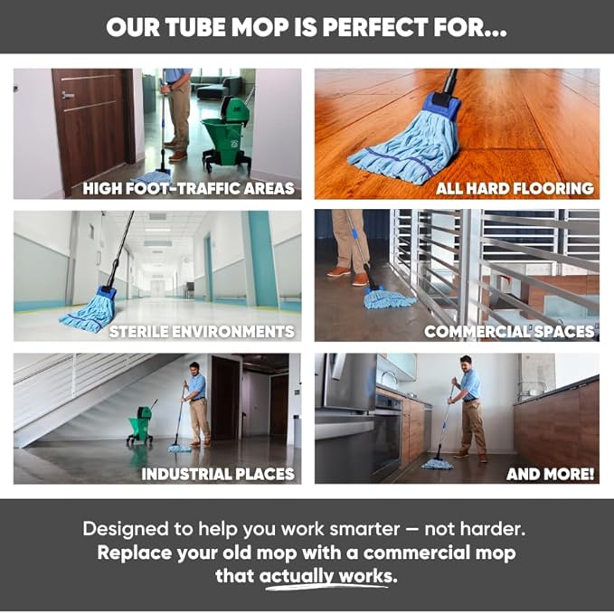 Bulk Commercial Mop Head Replacement (24 Count) - Medium Microfiber Tube Mop (14 oz.) | Industrial Wet Mops | Refill, Machine Washable, Heavy Duty | Hardwood, Tile, Laminate, Vinyl Floors (Yellow)