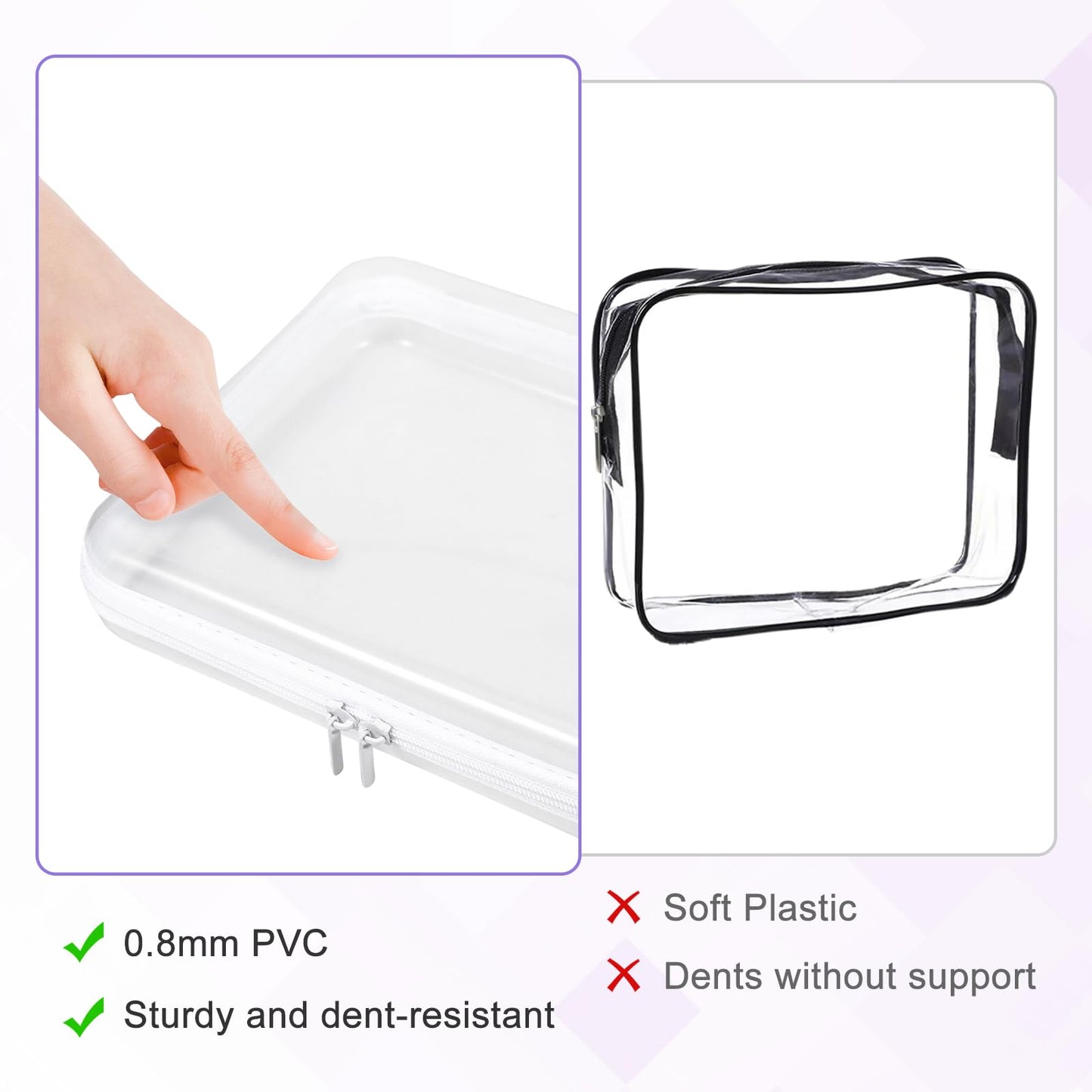 4 Pack Clear Hard Shell Zipper Case, 8×9" Plastic Clear Storage Zipper Case, Transparent Waterproof Hard Pouches for Makeup Cosmetic Snacks Building Blocks Puzzles Doll Storage Cases, Multicolor,M