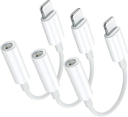 Apple MFi Certified 3-Pack Lightning to 3.5mm Headphone Jack Adapter with DAC, Headphone/Earphone Hi-Fi Audio Dongle & Car Aux Cable for iPhone 14/13/12/11/XR/X/8/7, Car, Gym, Travel, Office Use-White