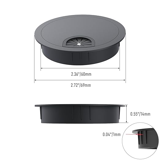 Skweawert Desk Grommet 2-3/8 Inch 60mm, Zinc Alloy Computer Desk Wire Hole Cover, Office Desktop Cord Cable Hole Metal Ring, Black