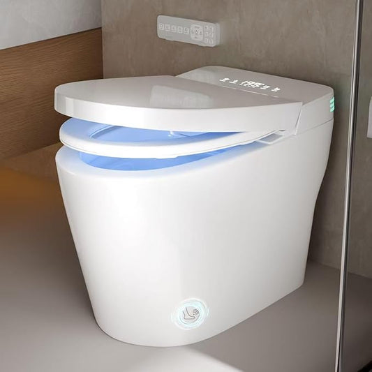 Smart Toilet with Bidet Built In, ADA Comfort Height, One Piece Elongated Toilet with Tank Built in,Pump, Auto Open Close Quiet Flush, Foam Shield, Voice Control Heated Seat, Instant Warm Water