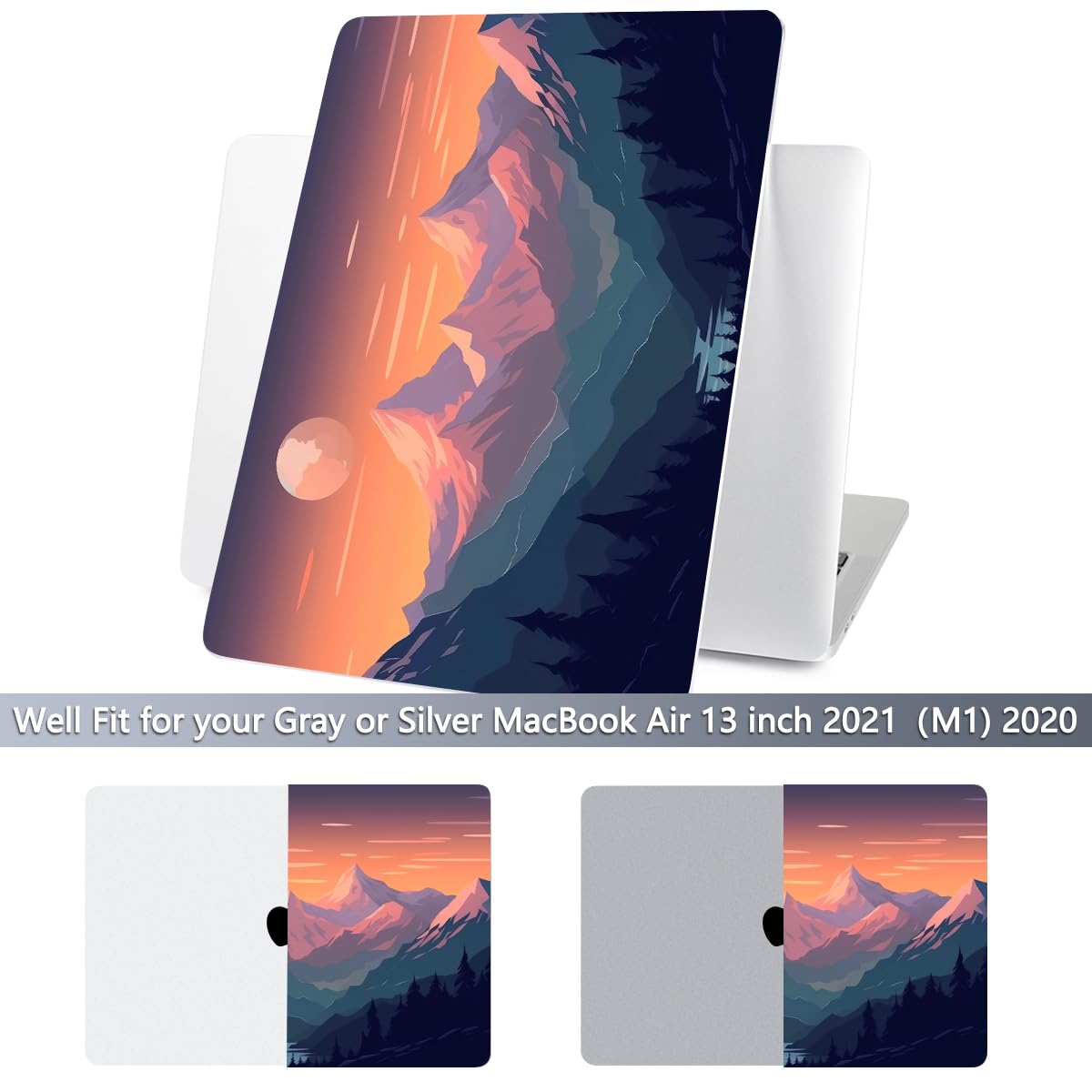 Batianda Design Case for M1 MacBook Air 13 Inch Model A2337 A2179 A1932 2021 2020 2019 Release,3D Painted Landscape Series Hard Shell with Keyboard Cover & Screen Protector, Sunset