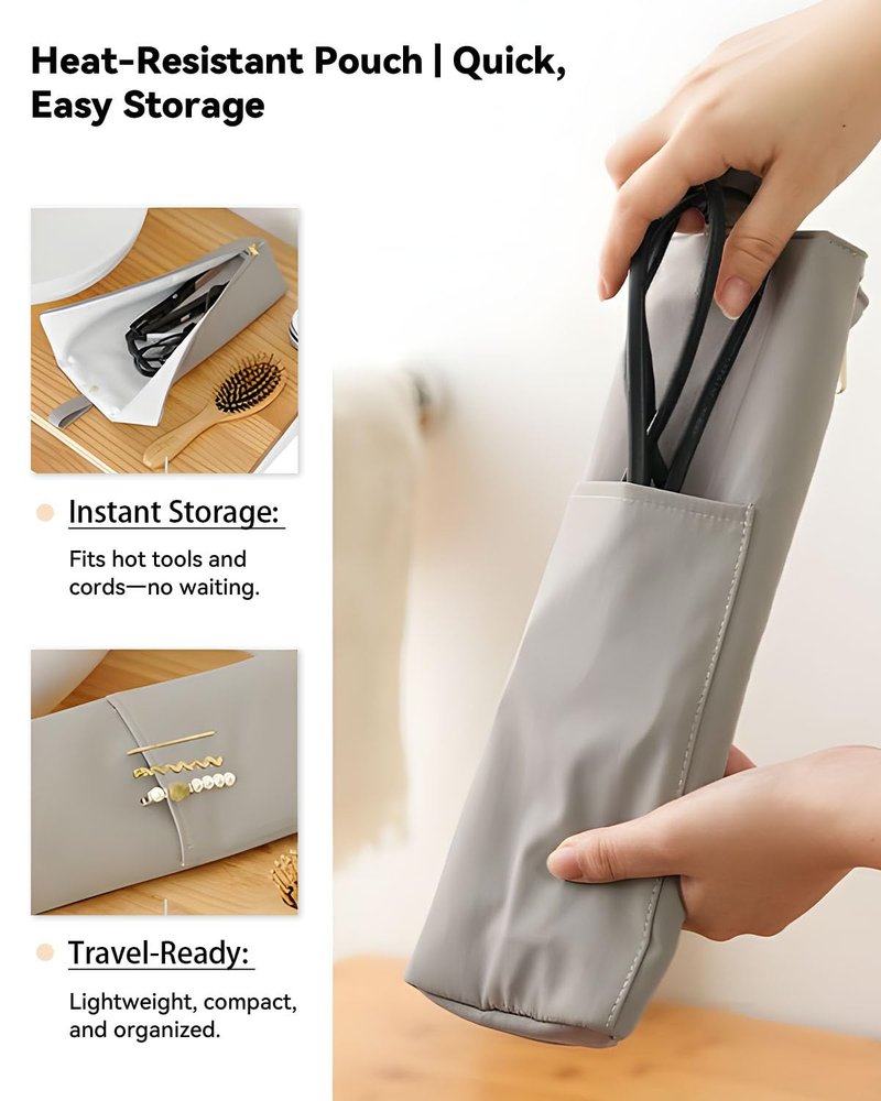 Easy-U Holder & Mat for Curling Iron Flat Iron, Heat Resistant Hot Hair Tool Travel Bag Case (pink&beige)