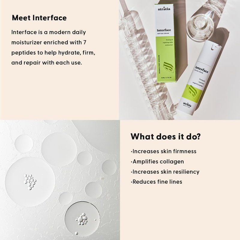 Stratia Interface Daily Moisturizer with Peptides for Hydration & Repair, Suitable for All Skin Types, 1.70 Fl Oz (Pack of 1)