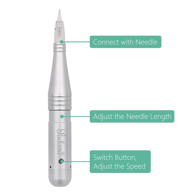 Pinkiou Permanent Makeup Machine MicroPigmentation Pen Hair Stroked Eyebrow Professional Microblading Pen Machine For EyeBrow Eyeline Lip Brow Lamination（Silver）
