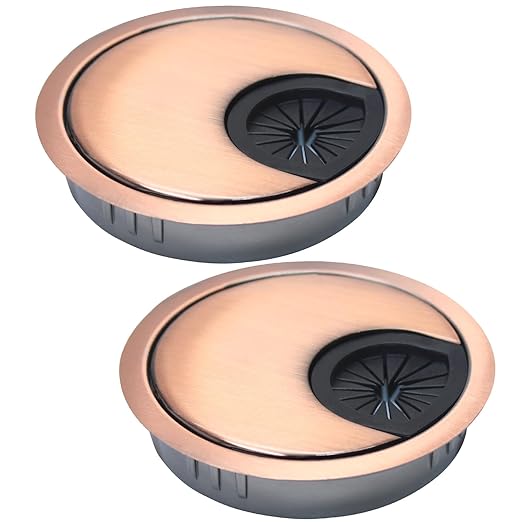 EASYEAH 2 Pcs Desk Grommet 2-3/8" / 60 mm, Desk Cord Hole Cover, Cable Grommet Metal Zinc Alloy Materilal, Desk Hole Grommet for Home & Office Pc, Detachable Cable Cord Organizer-Copper Red