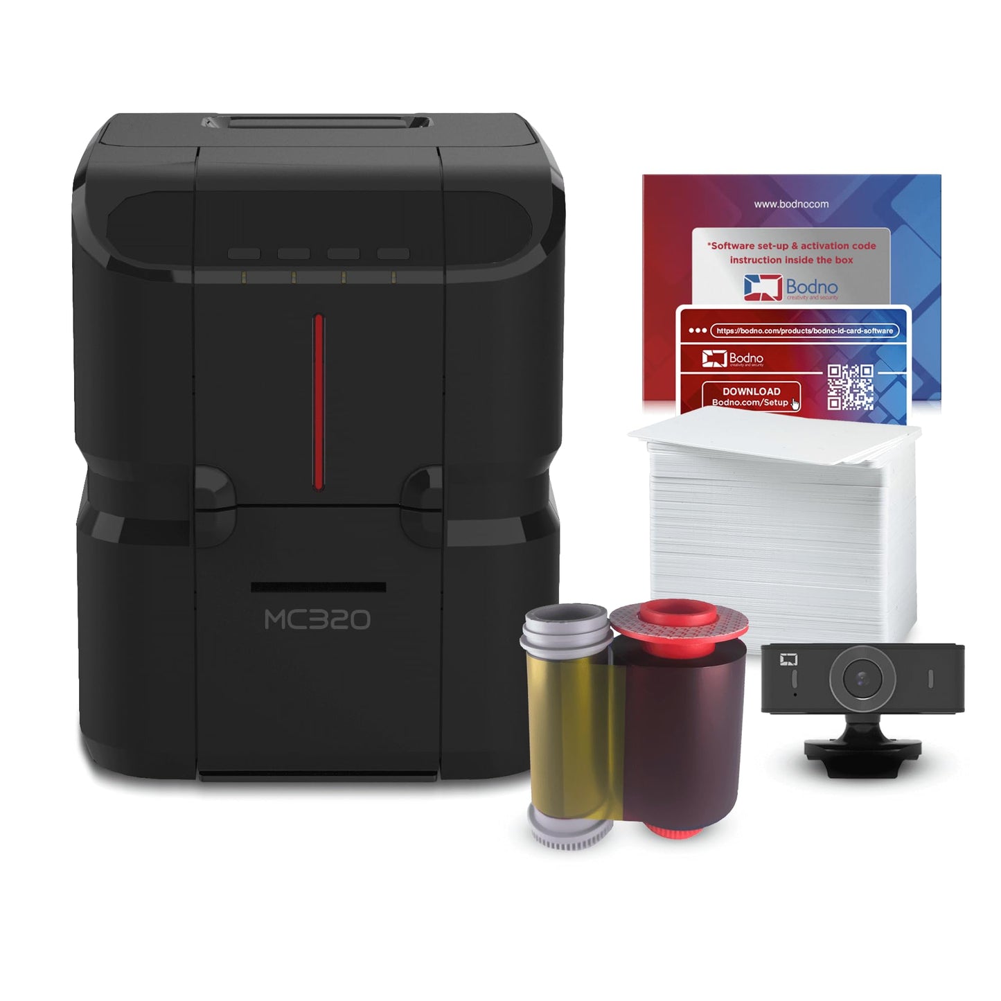 Bodno Matica MC320 Direct-to-Card Dual Sided ID Card Printer & Complete Supplies Package Bronze Edition ID Software