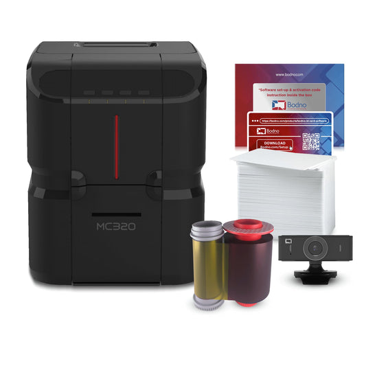 Bodno Matica MC320 Direct-to-Card Dual Sided ID Card Printer & Complete Supplies Package Bronze Edition ID Software