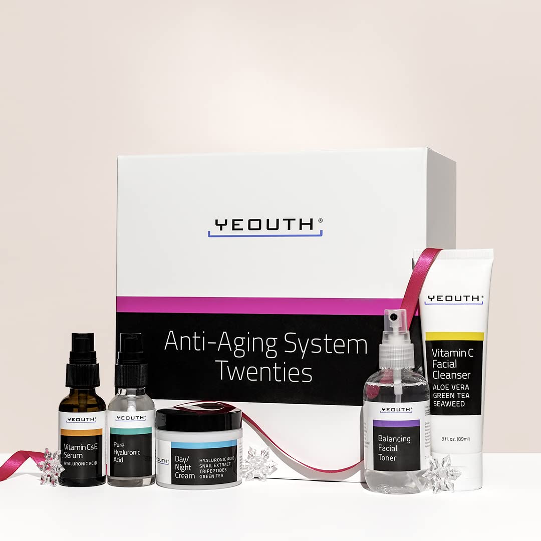 YEOUTH Skin Care Set: Hyaluronic Acid Serum for Face | Vitamin C Facial Serum | Face Cleanser | Skincare Toner & Cream | Hydrating Skin Care Gift Set 5-Piece