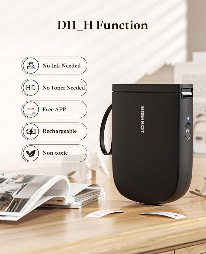 NIIMBOT D11 Upgraded Version Label Maker Machine with Tape, 300 DPI HD Portable Sticker Labeler with Multiple Templates, Thermal Label Printer for Office Organization, Home, Kitchen, School, Black