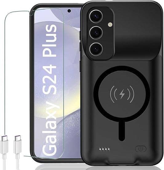 KCKEBLM Battery Case for Galaxy S24 Plus, [12000mAh] Slim Portable Protective Fast Charging Case Backup Power Bank Battery Case Compatible with Galaxy S24 Plus-6.7 inch-Black