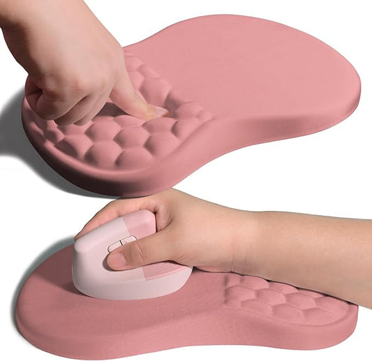 Armanza Ergonomic Joint Wrist Support Mouse Pad with Memory Foam Cushion Massage Bump, Carpal Tunnel Pain Relief Mousepad Slope Design for Wrist Rest, 11.8x7.9 in, Pink