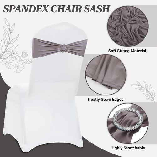 MDS Spandex Chair Sashes - Premium Stretch Covers with Buckle Slider | Universal Fit for Weddings & Events - Silver Gray