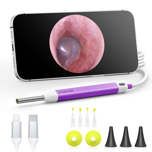 AnyScope HD Digital Otoscope, Video Ear Scope Otoscope with Light, Ultra Clear View Ear Camera with Ear Wax Removal Tools, Compatible with iPhone and Android Devices (Purple) ﻿