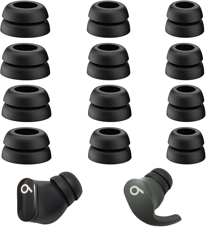 Double Flange Ear Tips for Beats Earbuds, Anti-Slip Universal Replacement Tips for Studio Buds+/Fit Pro/Solo Buds/PowerBeats Pro2, Noise Isolating, 6 Pairs, Black