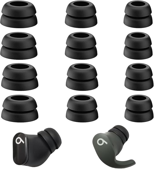 Double Flange Ear Tips for Beats Earbuds, Anti-Slip Universal Replacement Tips for Studio Buds+/Fit Pro/Solo Buds/PowerBeats Pro2, Noise Isolating, 6 Pairs, Black