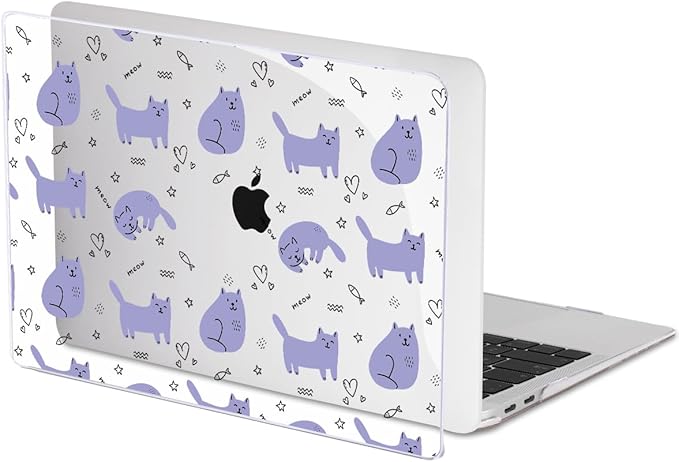 LCMOCICO Compatible with 2021 2020 2019 2018 MacBook Air 13 inch Case M1 A2337 A2179 A1932 Touch ID, Crystal Clear Pattern Plastic Hard Shell Case for MacBook Air 13 inch M1 2021, Cute Cat & Fish